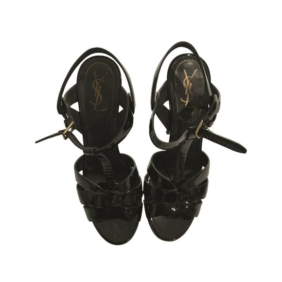 Yves Saint Laurent Tribute 105 Slingback Sandals in Nero Vitello Vernice Soft - Picture 3 of 8
